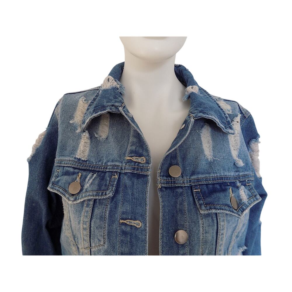 American Bazi denim jacket cropped distressed hand painted Hollywood size Small - Picture 2 of 11